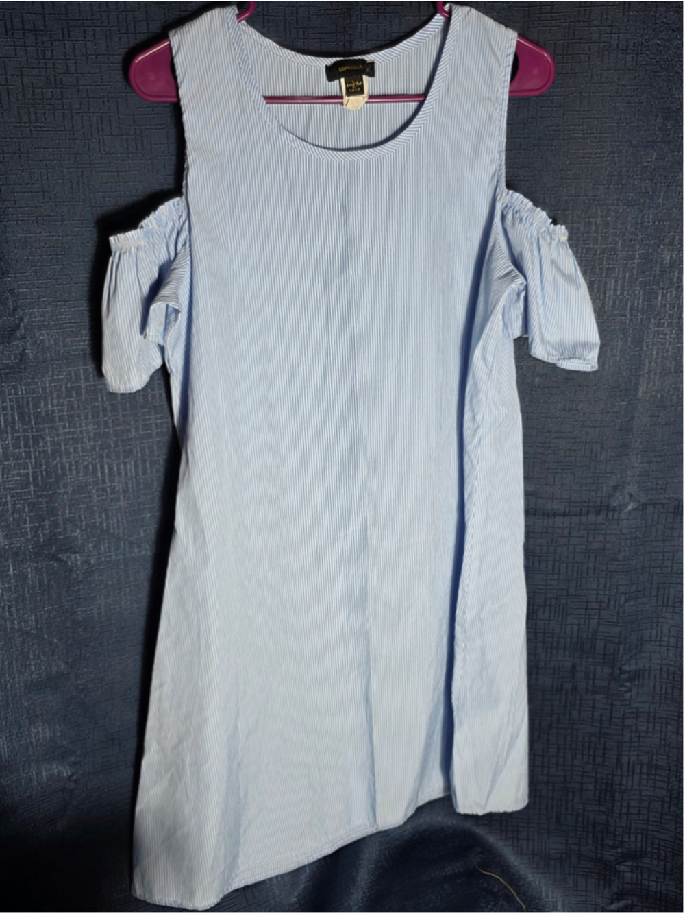 Women's Espresso Blue White Striped Cold Shoulder Mini Dress L coastal cottage